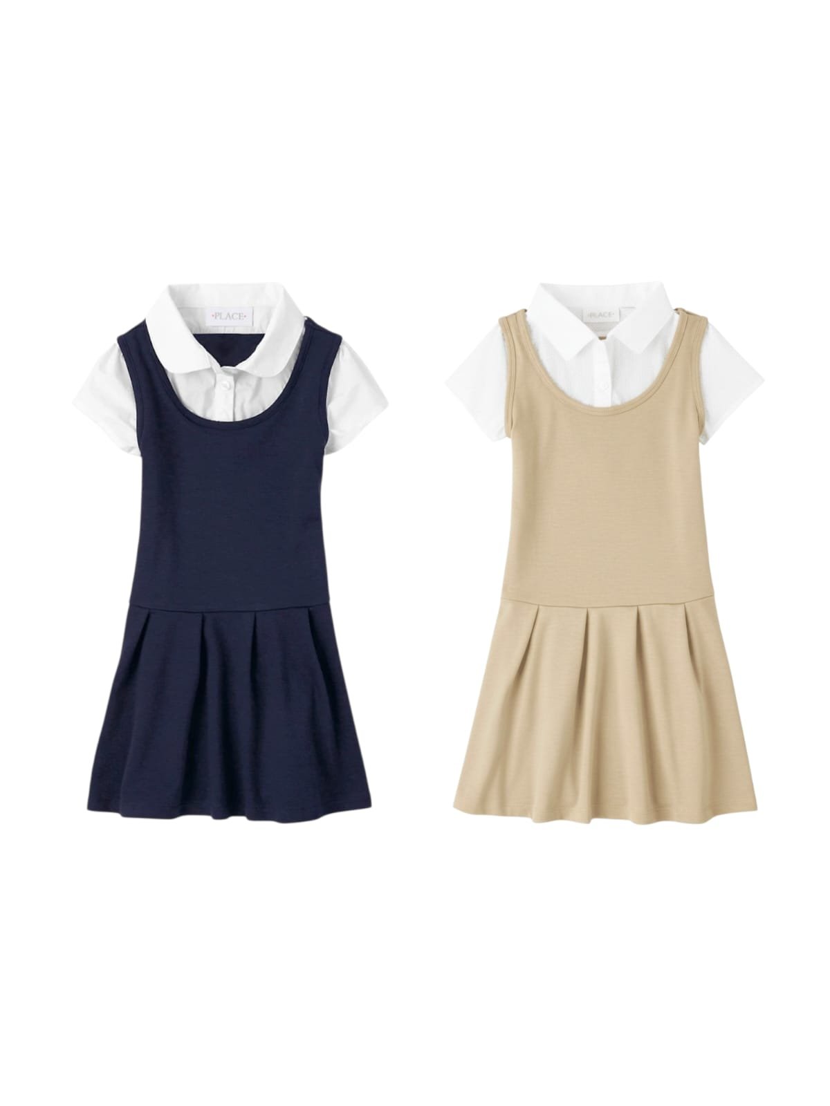 Girl's Uniform Short Sleeve ponte Knit 2 in 1 Dress PLACE
